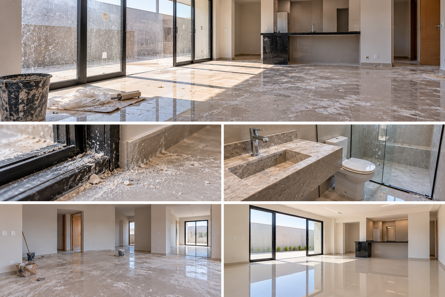 Ambientes e detalhes para avaliação de limpeza pós-obra